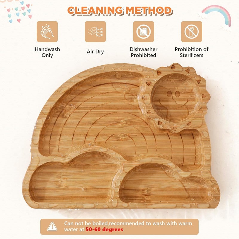 MingHoYo Bamboo Suction Plates Bowls Set for Baby Toddler - Includes Bamboo Bowl, Divided Plate, Silicone Fork & Spoon, All-Natural Baby Feeding Set for Baby-Led Weaning - Image 5